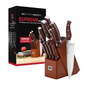 11-Piece Walnut Kitchen Knife Set With Knife Block & Dual Knife Sharpener