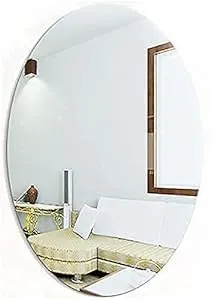 2 Piece Oval Shape Adhesive Mirror Sticker for Wall on Tiles Bathroom Bedroom Living Room Basin Mirror Bathroom Wall Mirror Stickers Unbreakable Plastic Wall Mirror 20 * 30