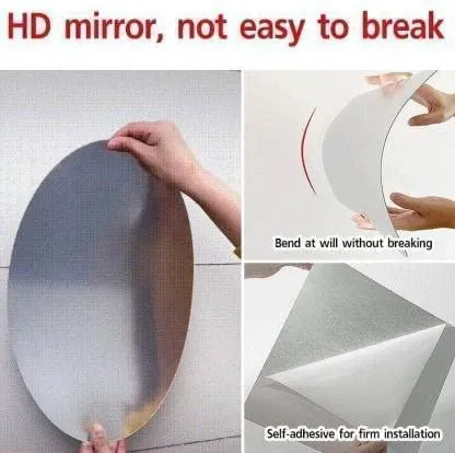 2 Piece Oval Shape Adhesive Mirror Sticker for Wall on Tiles Bathroom Bedroom Living Room Basin Mirror Bathroom Wall Mirror Stickers Unbreakable Plastic Wall Mirror 20 * 30