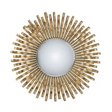 27 Inch Round Wall Mount Accent Decor Mirror, Sunburst, Iron Frame, Gold By Casagear Home