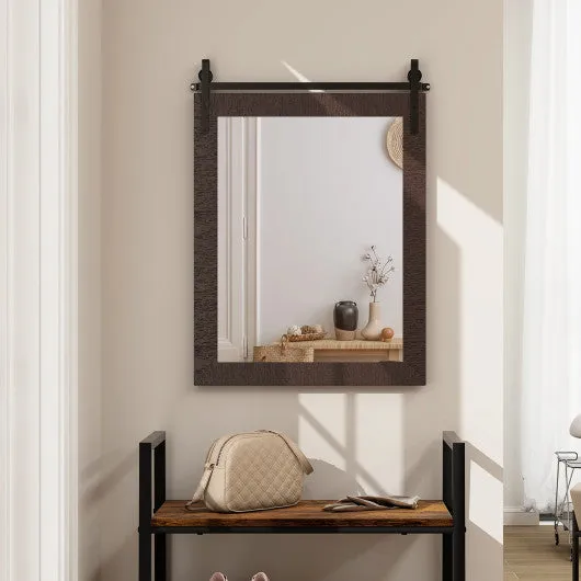 30 x 22 Inch Wall Mount Mirror with Wood Frame-Walnut