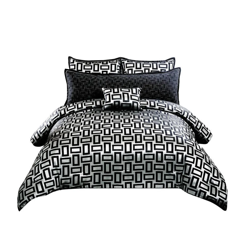 6 Piece Polyester King Comforter Set with Geometric Print, Gray and Black By Casagear Home