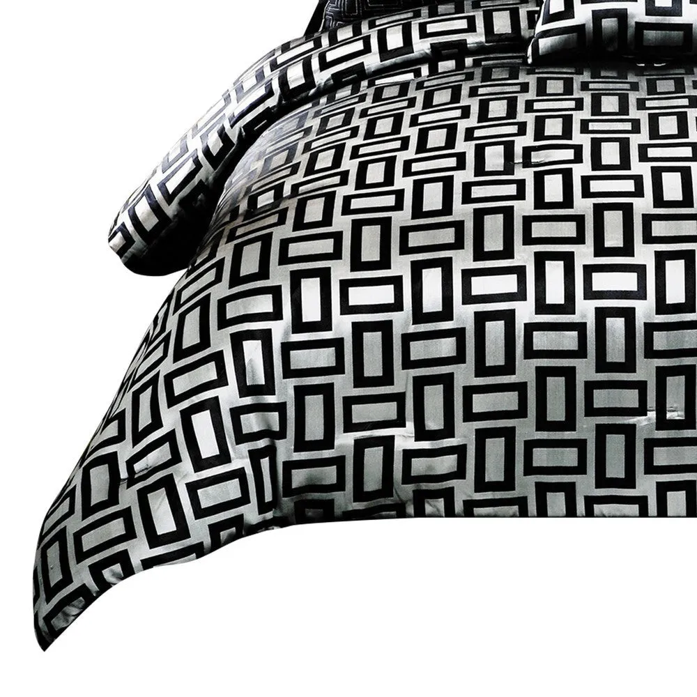 6 Piece Polyester King Comforter Set with Geometric Print, Gray and Black By Casagear Home