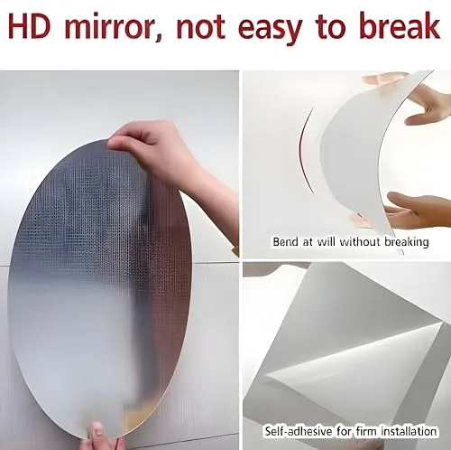 Abarro® Oval Shape Mirror Sticker for Wall on Tiles Bathroom Bedroom Living Room Basin Mirror Bathroom Wall Mirror Stickers Unbreakable Plastic Wall Mirror 30 * 40 (2mm)