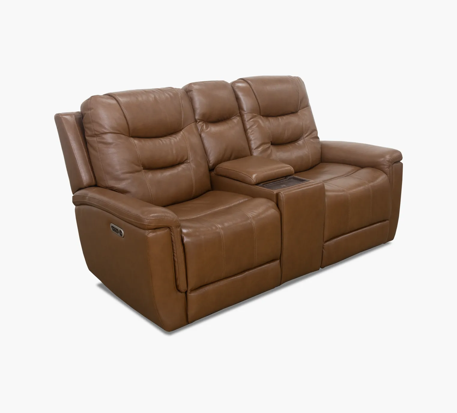 Abbott Camel Leather Power Console Loveseat with Power Headrest