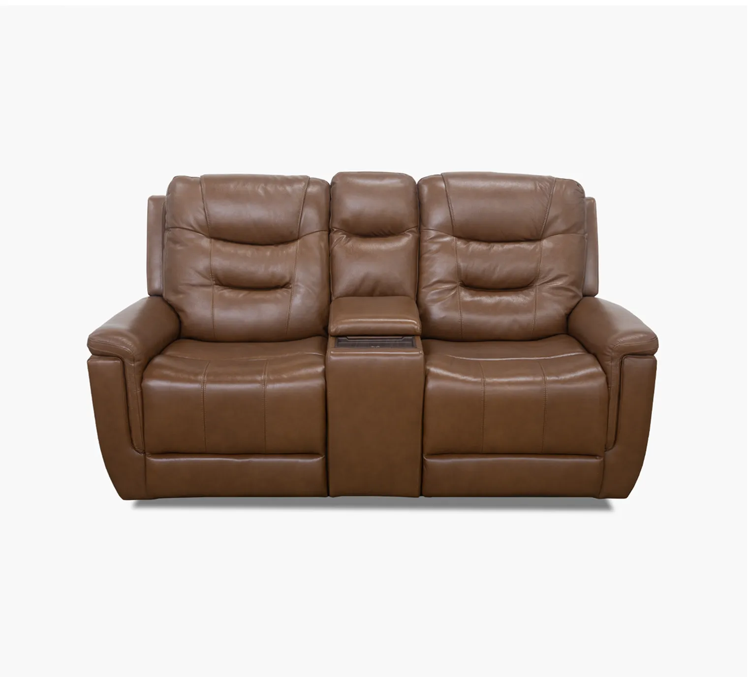 Abbott Camel Leather Power Console Loveseat with Power Headrest