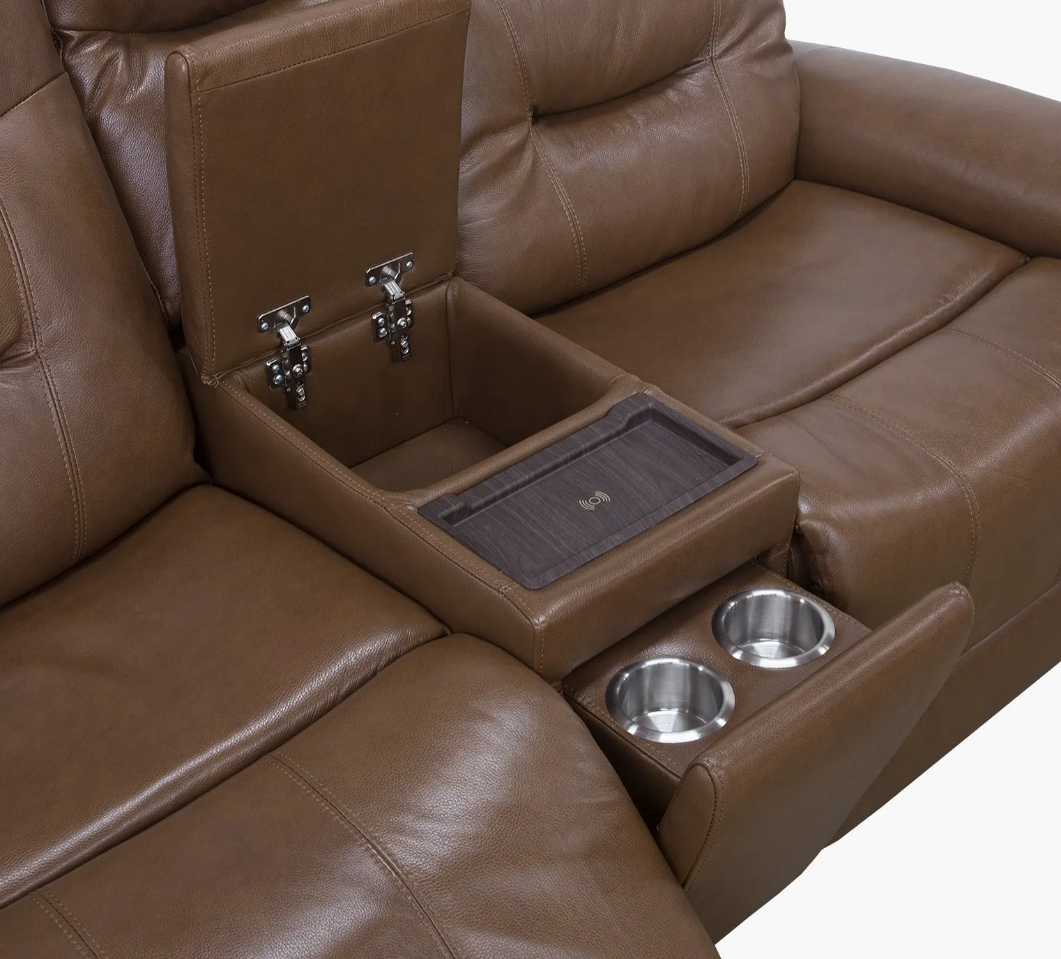 Abbott Camel Leather Power Console Loveseat with Power Headrest