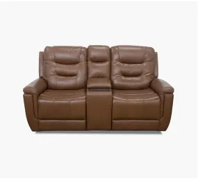 Abbott Camel Leather Power Console Loveseat with Power Headrest