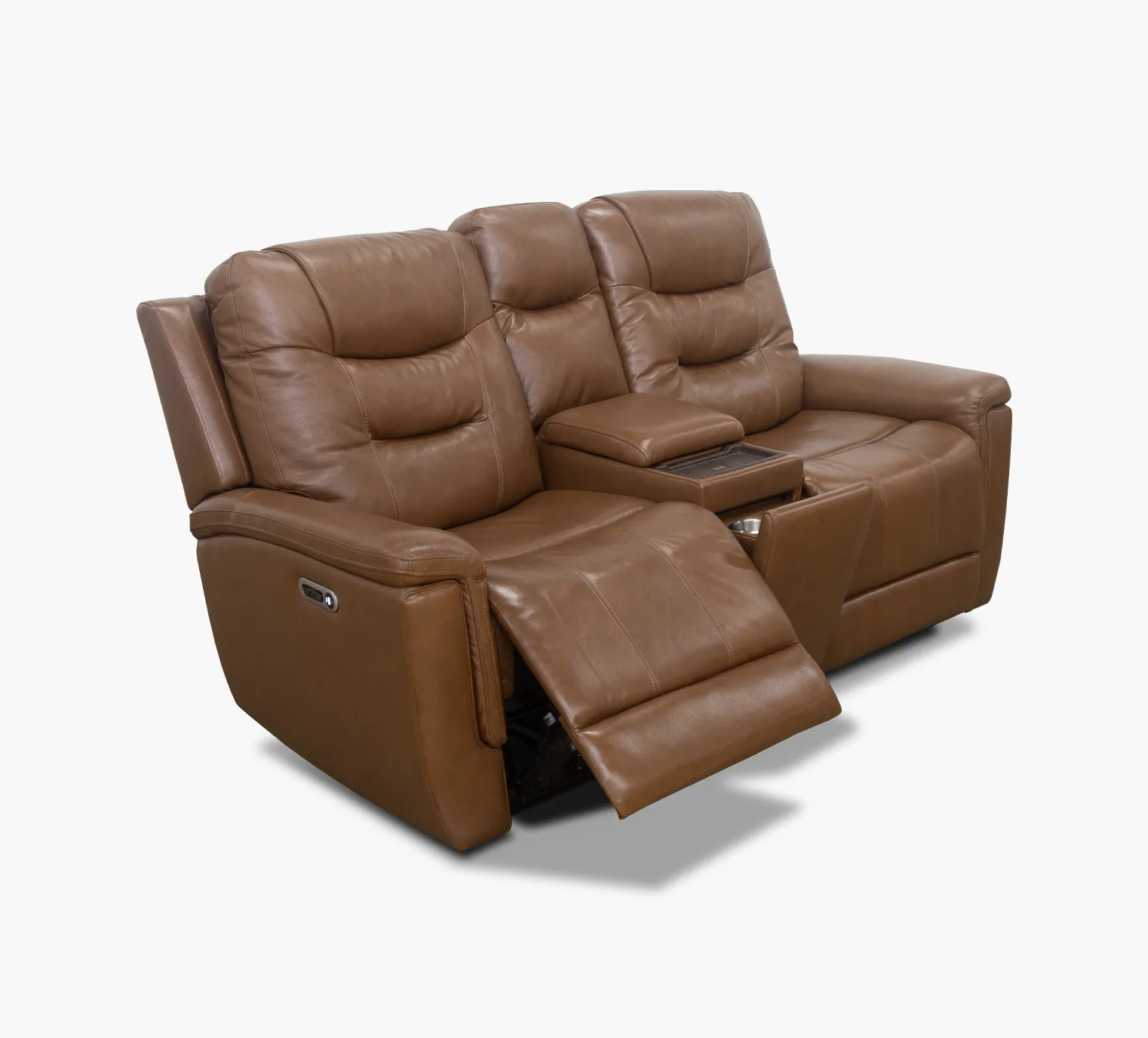 Abbott Camel Leather Power Console Loveseat with Power Headrest