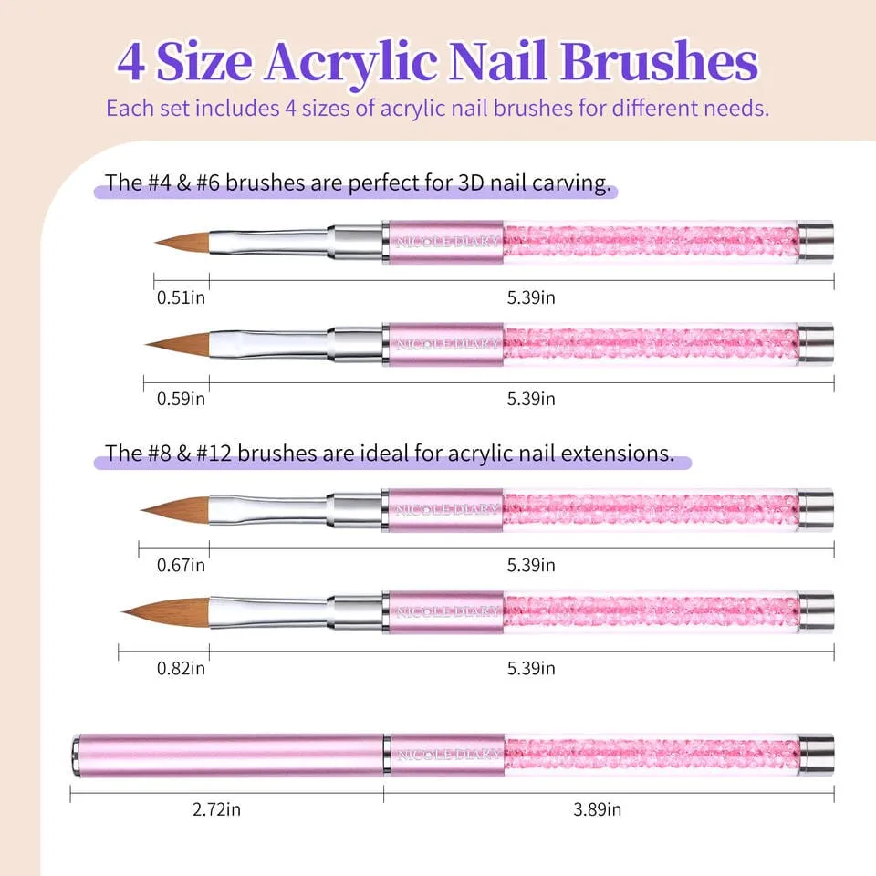 Acrylic Nail Brush Crimped Set 4pcs