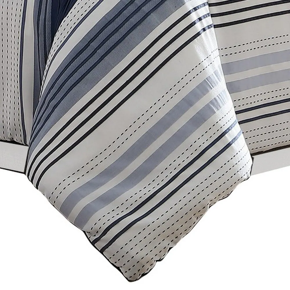 Alfa 5 Piece King Comforter Set, Jacquard Woven Stripes, Blue, White By Casagear Home