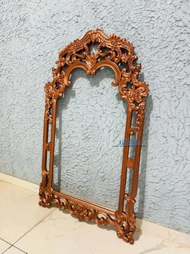 A.M INTERNATIONAL Wooden Carved Wall Mirror Frame Solid Wood, Antique Gold Finish | with Out Mirror | Size 6 * 3 ft (Antique Gold, 6 * 3 ft) (Rose Gold, 6 * 3 FT)