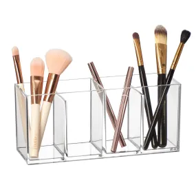 Amazing Abby - Glamour - Acrylic 4-Compartment Makeup Organizer, Transparent Plastic Makeup Brush Holder, Perfect Bathroom Vanity Storage Solution for Makeup Brushes, Eyebrow Pencils, and More