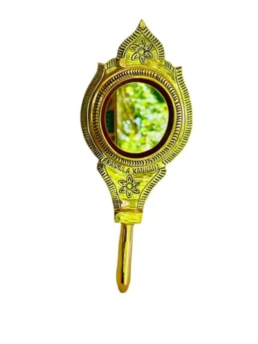 Aranmula Kannadi Mirror, Antique Brass Finish, Hand-Carved Design,Bronze Mirror(Gold 2.25")