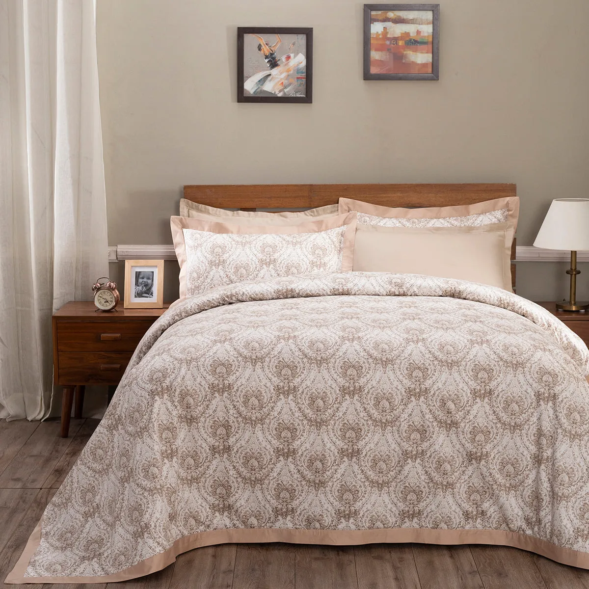 Art Nouveau Evan Brown Plain &amp; Printed Reversible 100% Cotton Super Soft Duvet Cover with Pillow Case