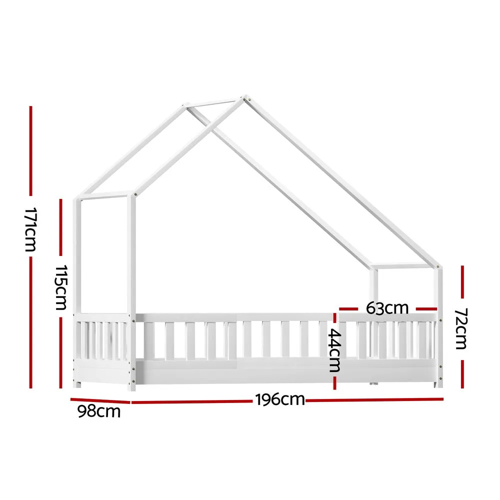 Artiss Bed Frame Wooden Kids House Single Frame White PAVO