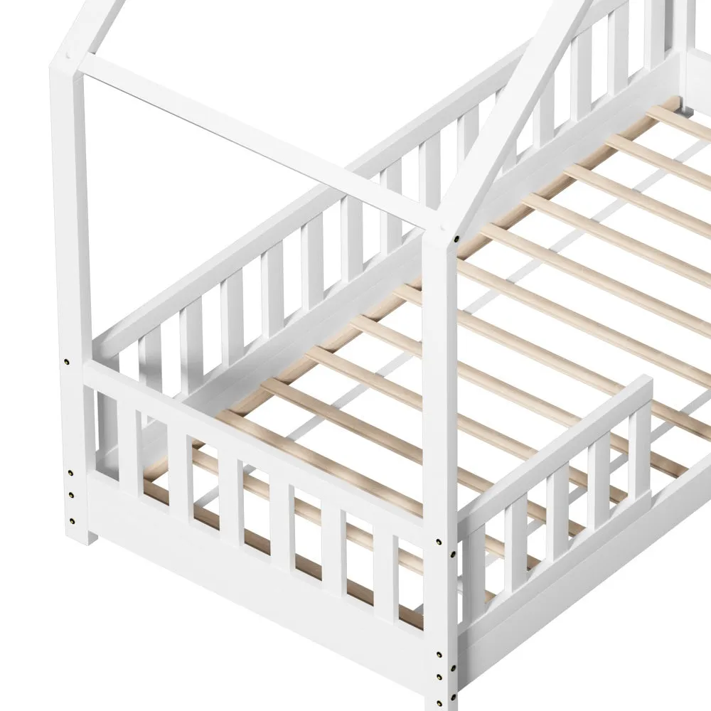 Artiss Bed Frame Wooden Kids House Single Frame White PAVO