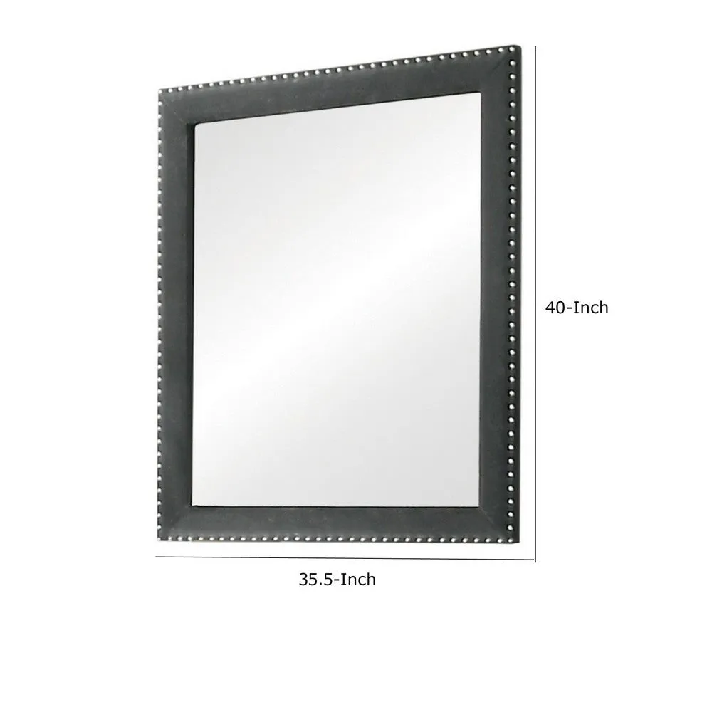 Cale 40 Inch Modern Portrait Mirror, Velvet Upholstery, Nailhead Trim, Gray By Casagear Home