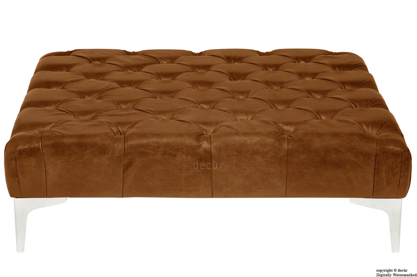 Cecil Modern Buttoned Leather Footstool - Tan