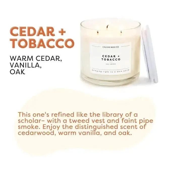 Cedar   Tobacco 3 Wick Soy Candle