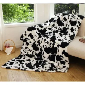 Cow Print Cozy Blanket - Black