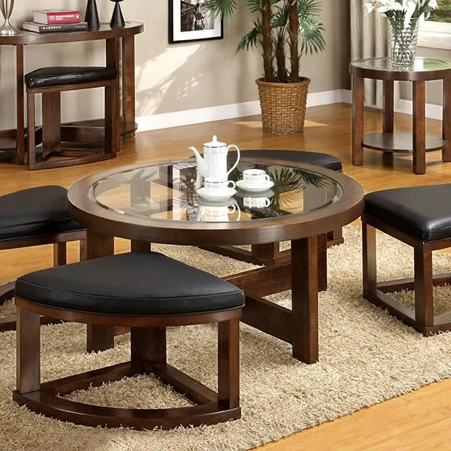 Crystal Cove II Dark Walnut Round Coffee Table w/ 4 Stools