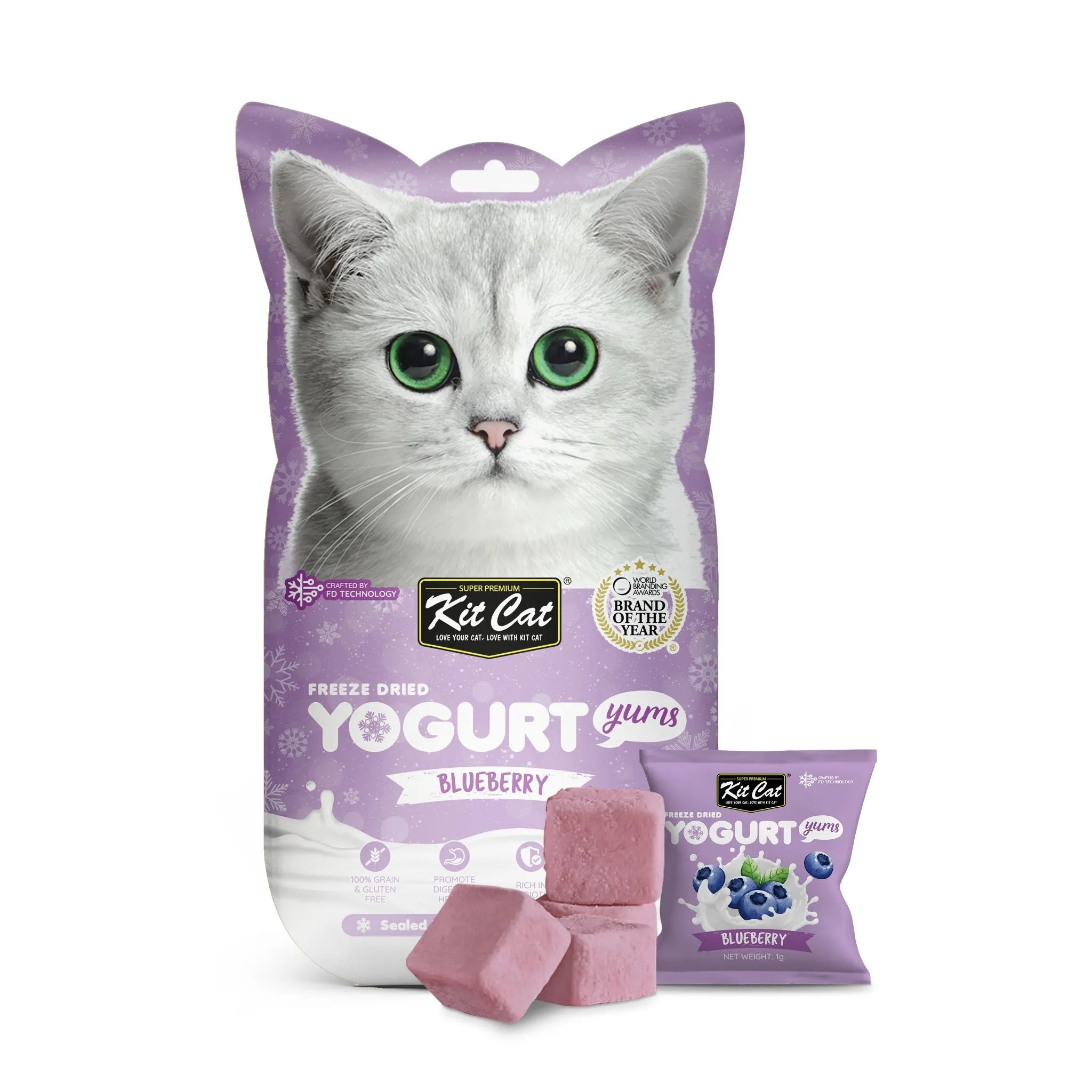 [CTN OF 48] Kit Cat Freeze Dried Yogurt Yums Cat Treat - Blueberry (10pcs/pkt)