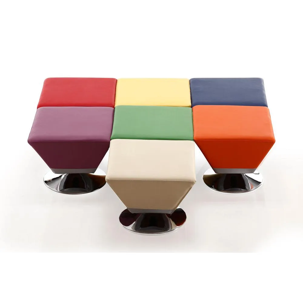 Diamond Swivel Ottoman Set of 7 in Multi Colors of Blue, Red, Purple, Green, Orange, Tan, and Yellow By Manhattan Comfort