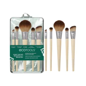 ECOTOOLS clean beauty clean planet start the day beautifully 5 esential brush with strong tin for your daily beauty rotine مجموعة اساسيات فرش المكياج من ايكو تولز