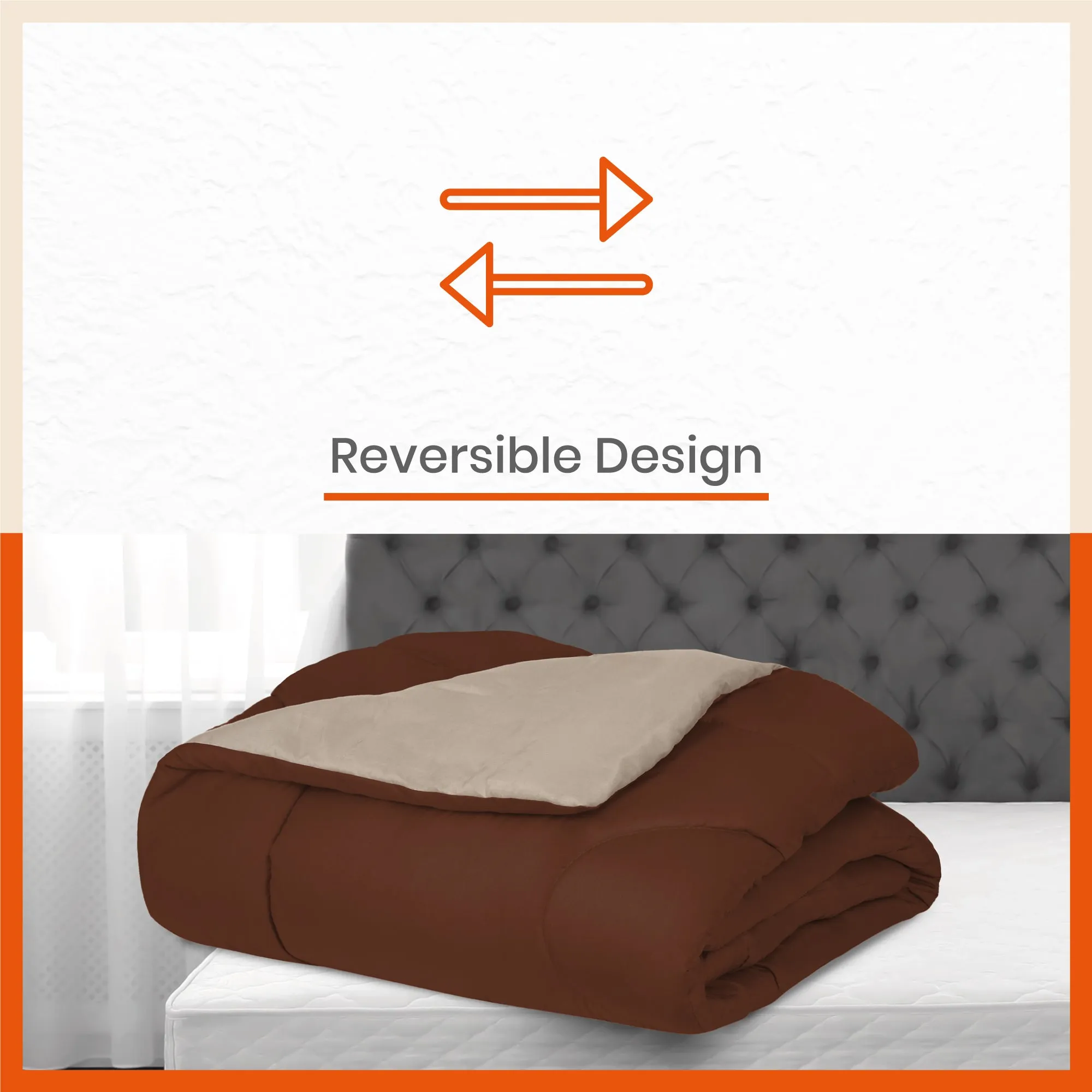 ELVA Reversible Microfiber Comforter / Blanket / Quilt / Duvet For Home | Single â€“ Brown & Beige - 200 GSM