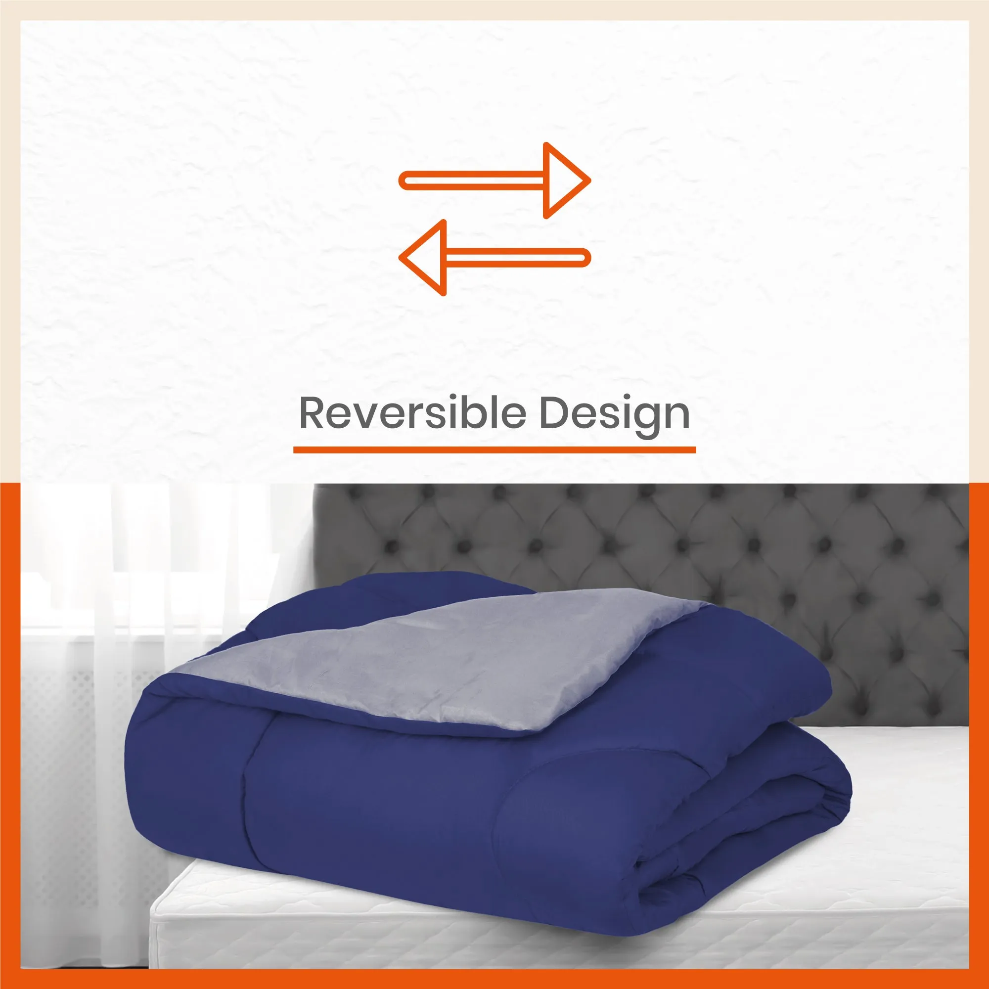 ELVA Reversible Microfiber Comforter / Blanket / Quilt / Duvet For Home | Single â€“ Navy & Grey - 200 GSM