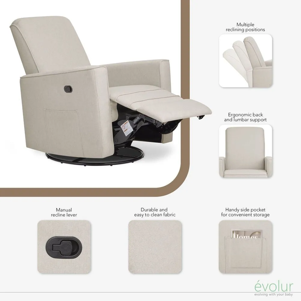 Evolur Monroe Glider Recliner with Swivel Base - Light Sand