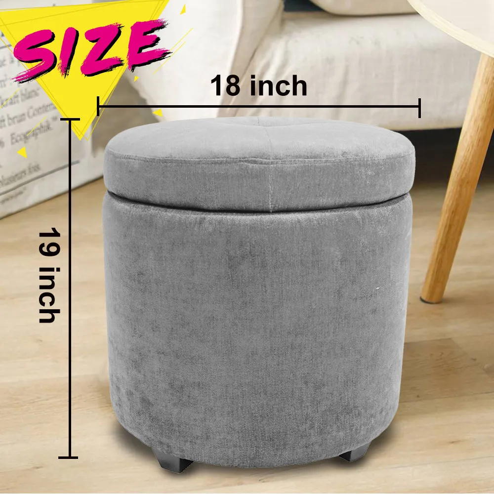 Fabric Cushion Round Button Tufted Deep Cylinder Storage Ottoman Footstool