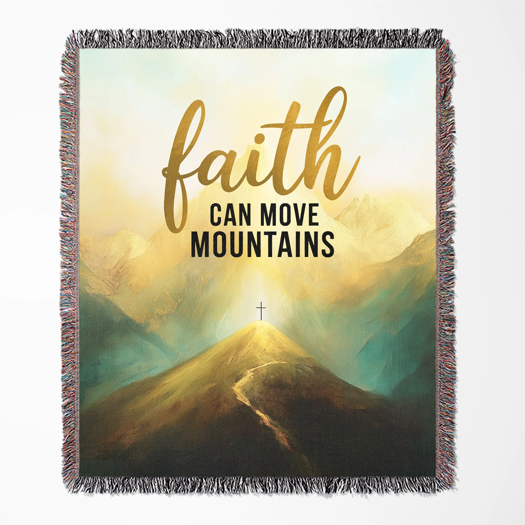 Faith Can Move Mountains  50" x 60" Christian Gift Woven Jacquard Blanket