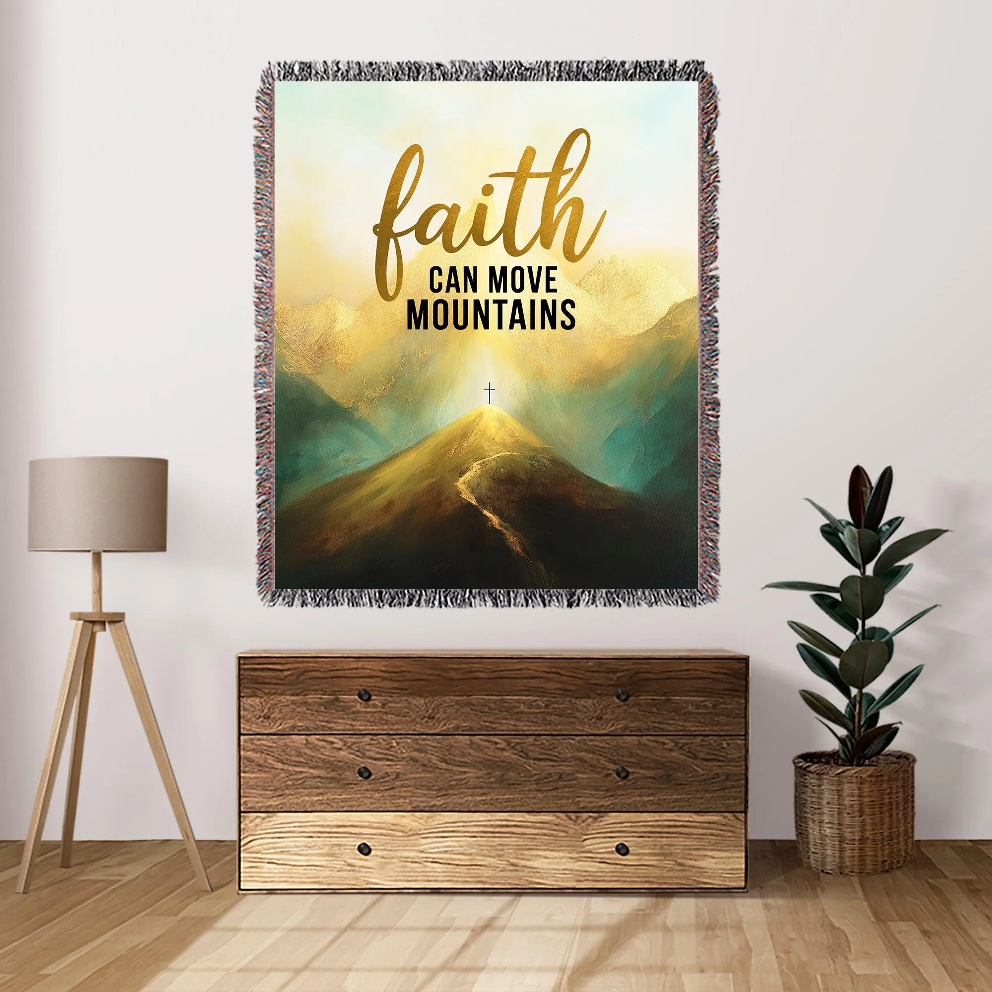 Faith Can Move Mountains  50" x 60" Christian Gift Woven Jacquard Blanket