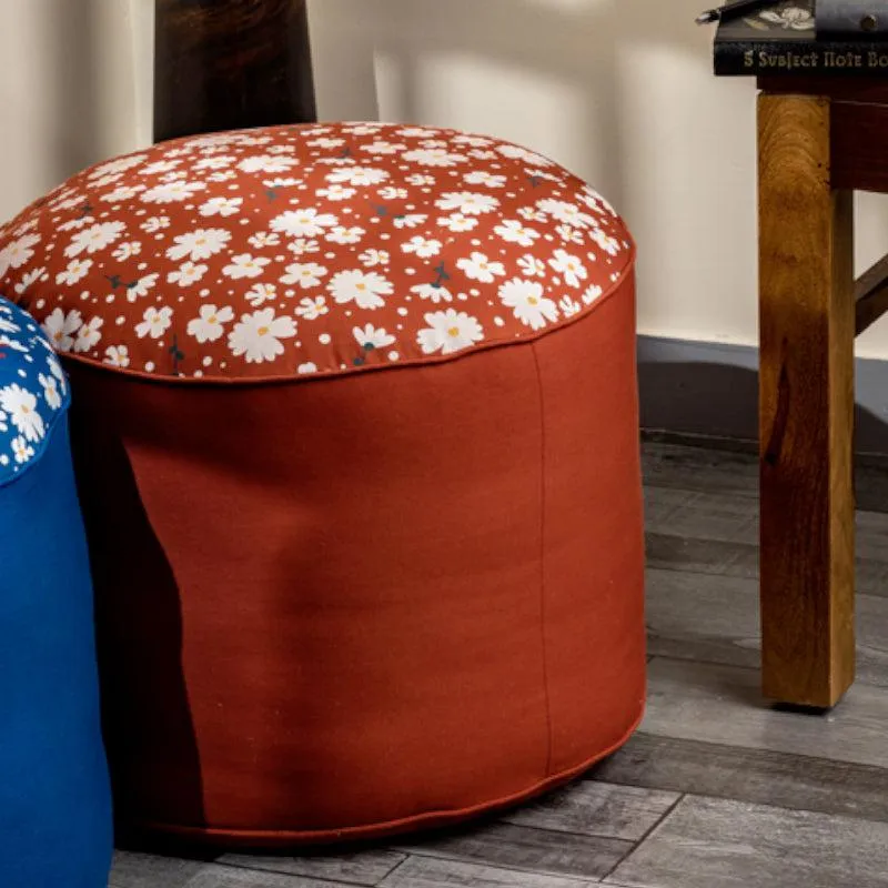 Fiona Floral Plush Pouffe - Terracotta Brown