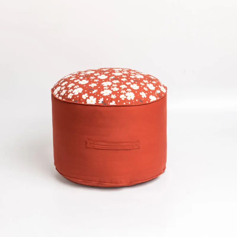 Fiona Floral Plush Pouffe - Terracotta Brown