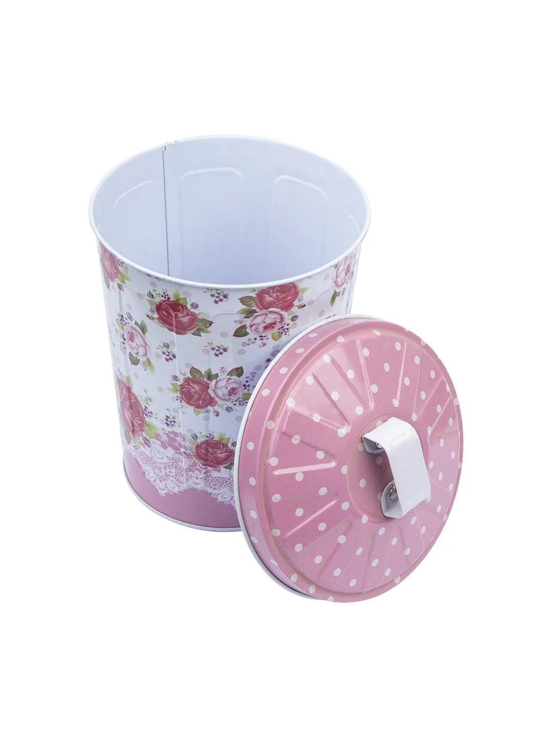 Floral Design Cylindrical Canister With Lid - Pink