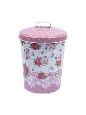 Floral Design Cylindrical Canister With Lid - Pink