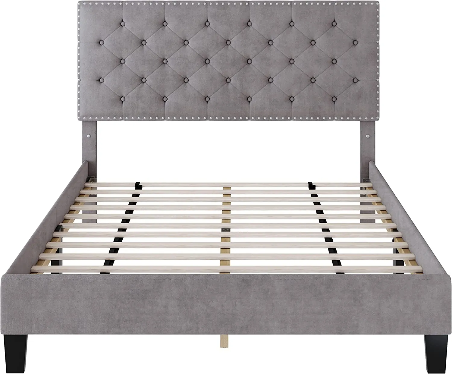 Full Size Bed Frame, Modern Upholstered Platform Bed (Grey, Full)