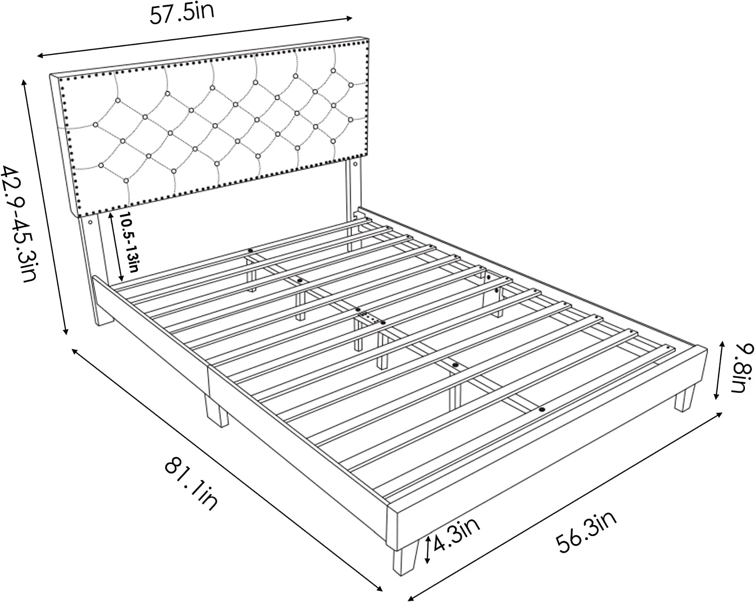 Full Size Bed Frame, Modern Upholstered Platform Bed (Grey, Full)