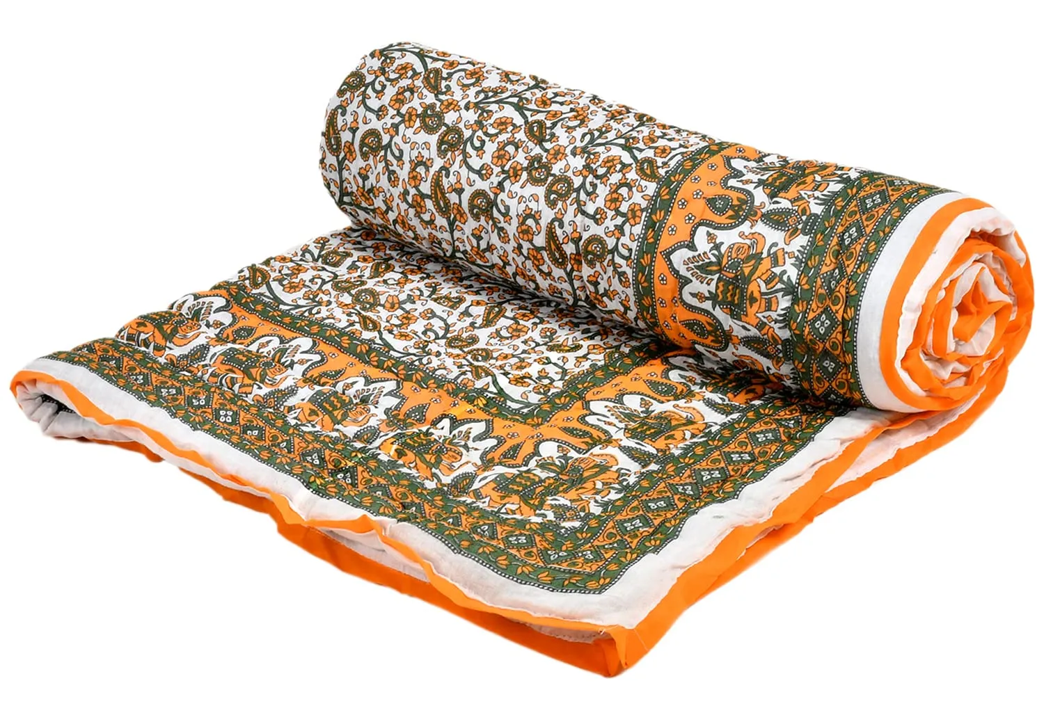 Fun Homes Floral Print Soft Light Weight Reversible Microfiber Filler Cotton Double Bed Razai, Quilt, Comforter, Blanket, 90"x100" (Orange)-48FH015