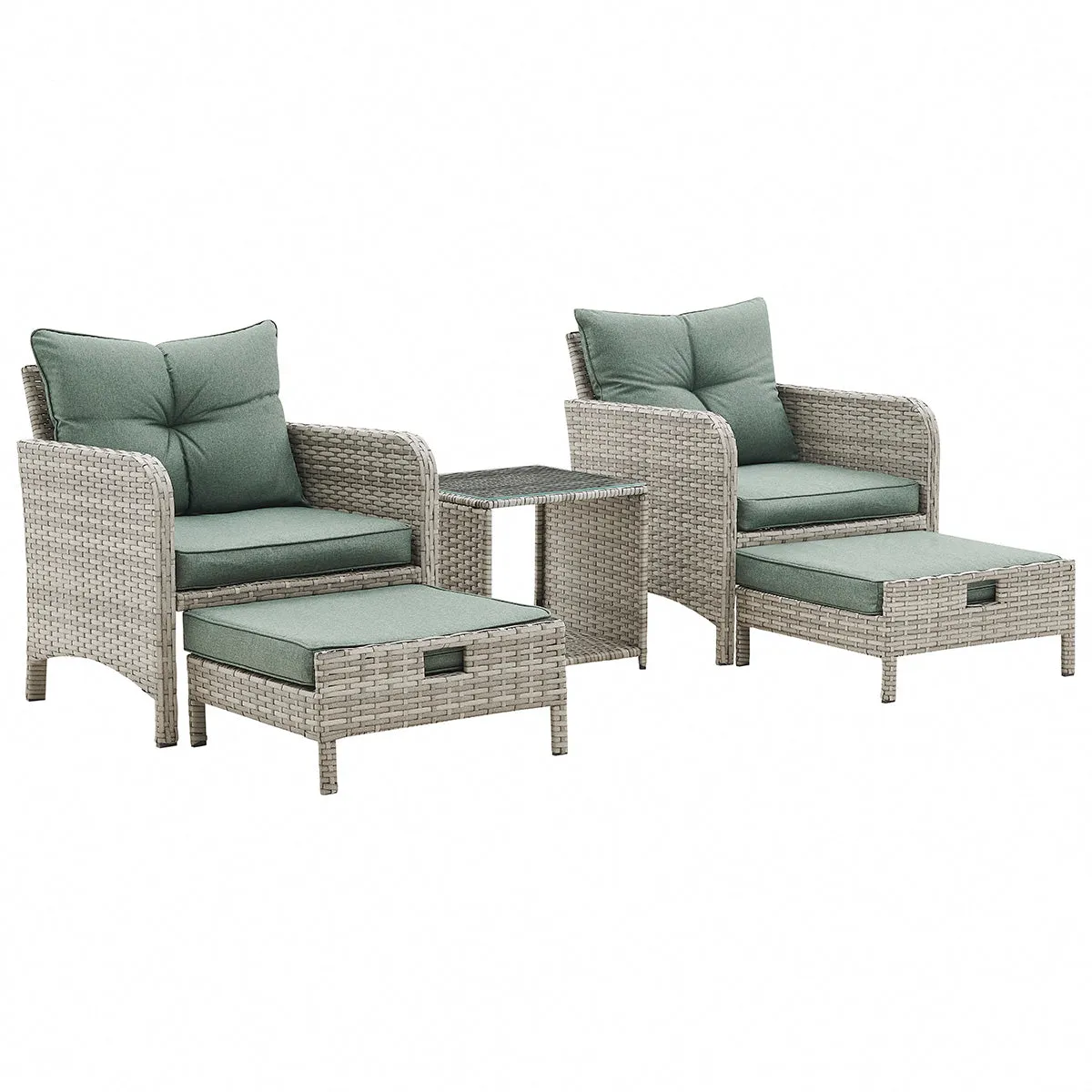 Grenada Garden Rattan Armchair Set with Side Table & Footstools, Grey