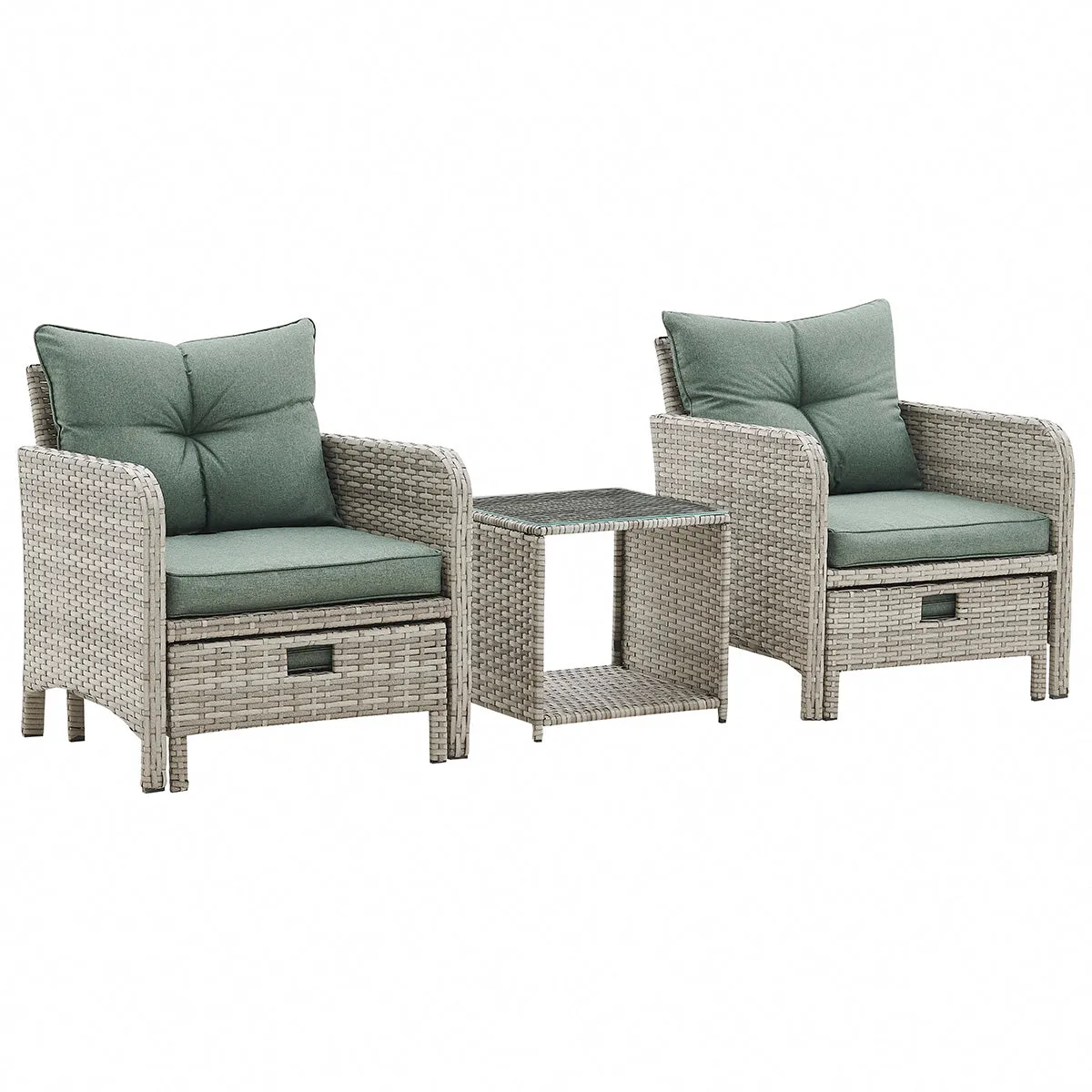 Grenada Garden Rattan Armchair Set with Side Table & Footstools, Grey