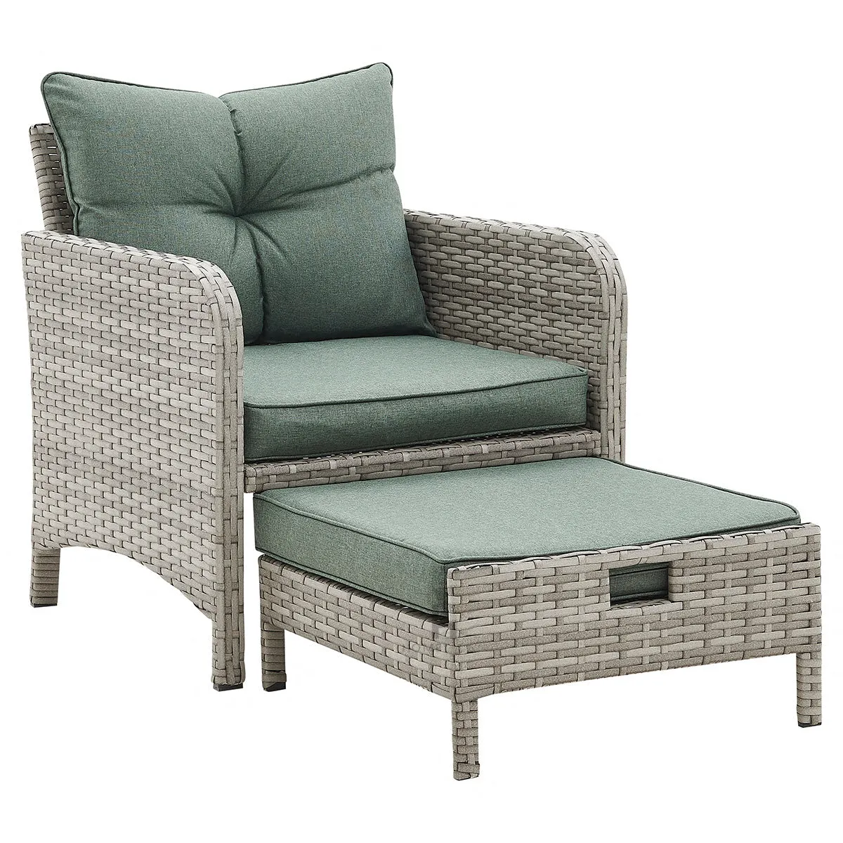 Grenada Garden Rattan Armchair Set with Side Table & Footstools, Grey