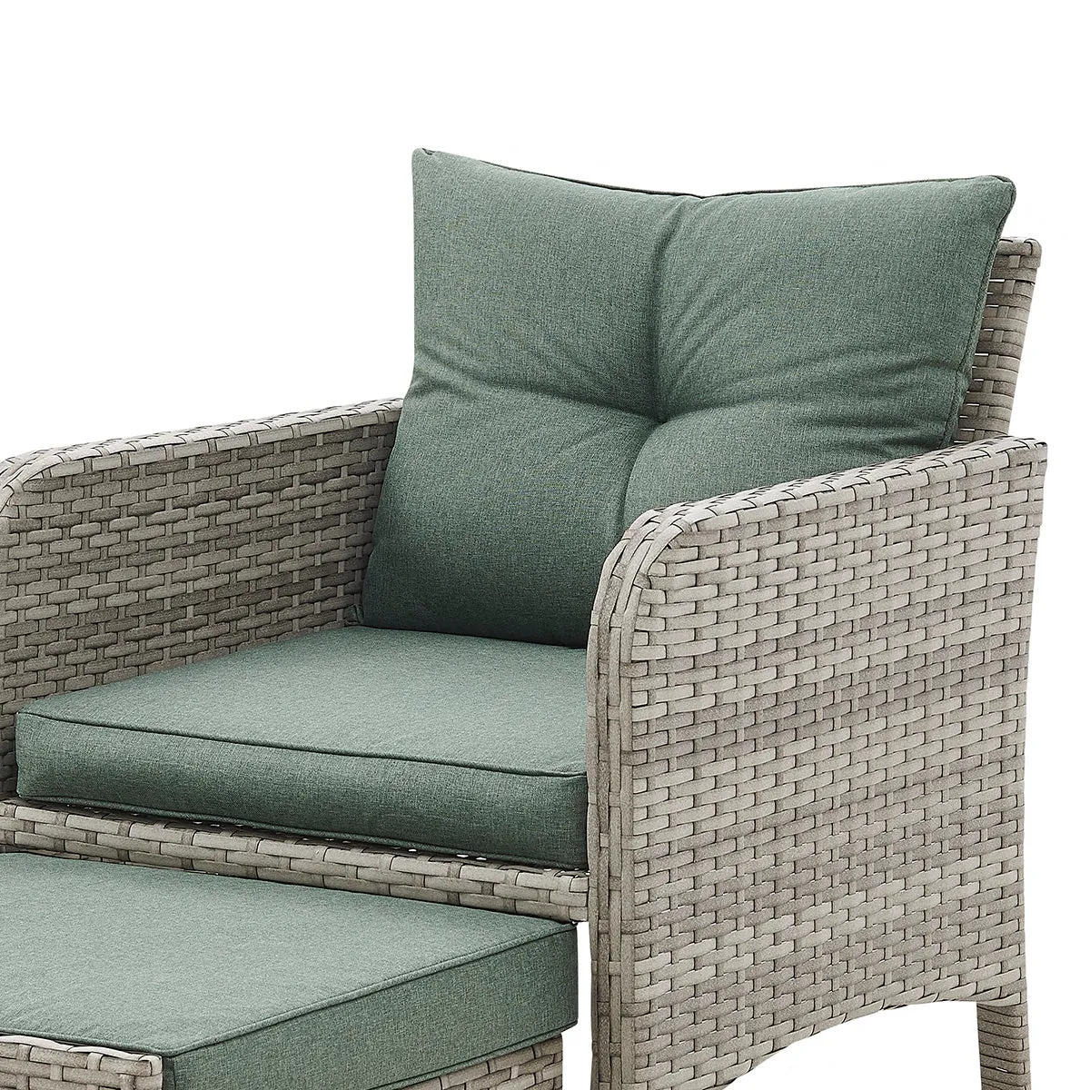 Grenada Garden Rattan Armchair Set with Side Table & Footstools, Grey