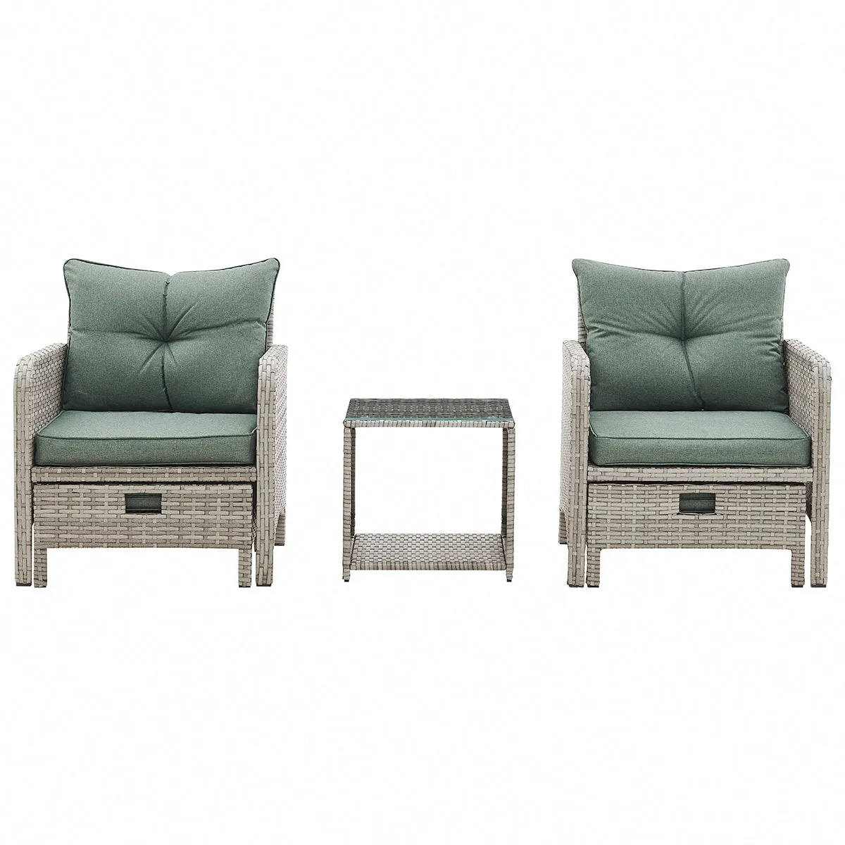 Grenada Garden Rattan Armchair Set with Side Table & Footstools, Grey