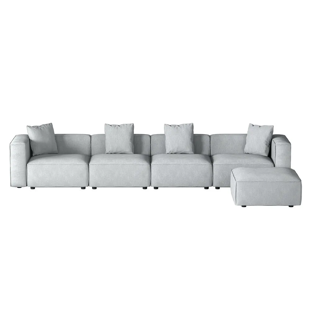 Grey 5-Seater Modular Sofa Chaise Set, Linen Fabric - Artiss