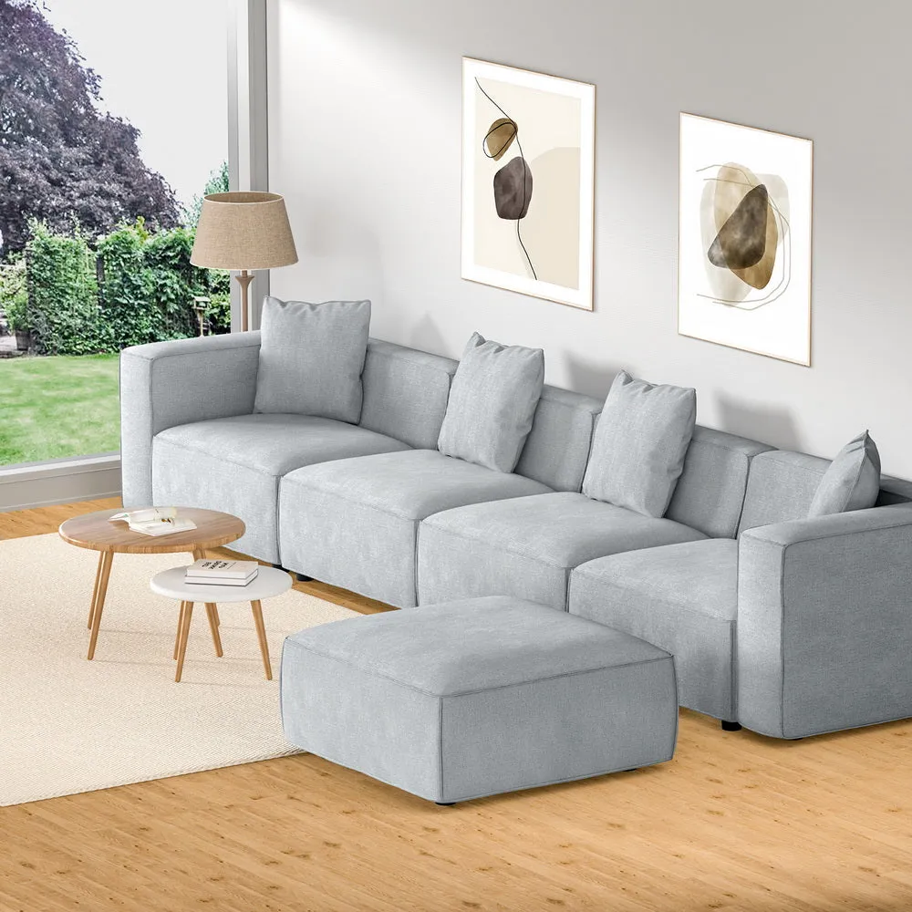 Grey 5-Seater Modular Sofa Chaise Set, Linen Fabric - Artiss