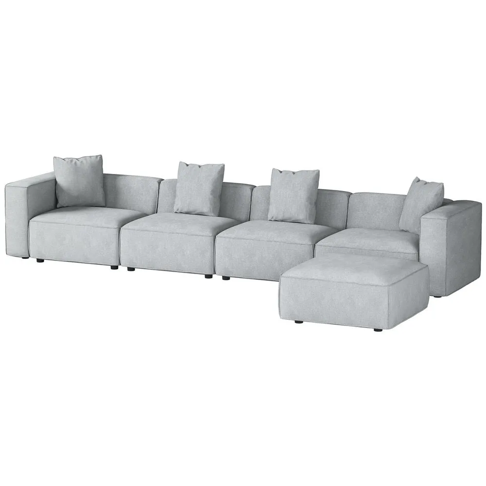 Grey 5-Seater Modular Sofa Chaise Set, Linen Fabric - Artiss